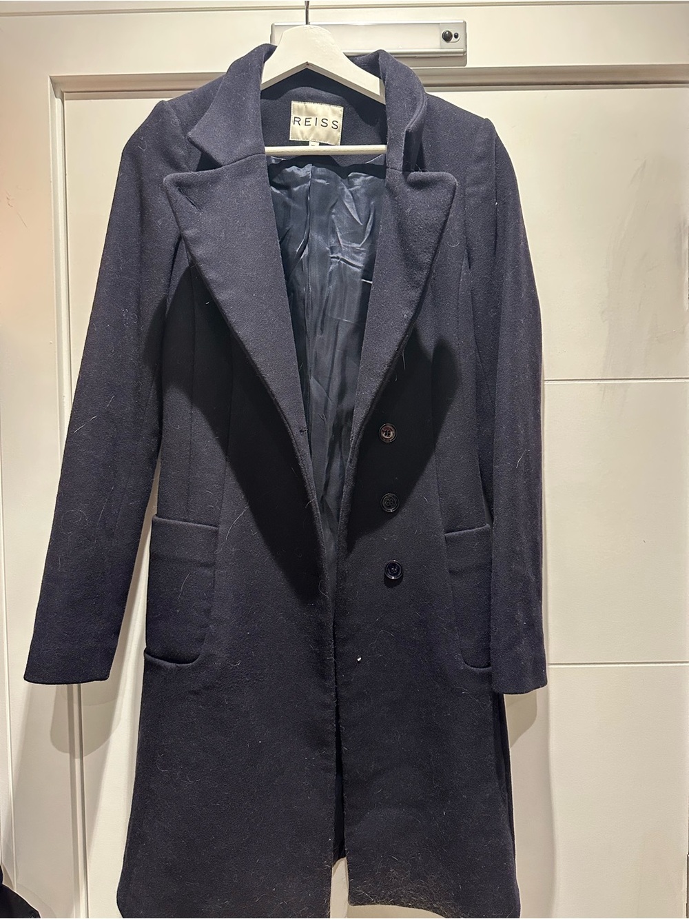 Reiss Navy Single-Breasted Wool-Blend Trench Coat